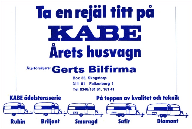 Kabe husvagnar - Gerts Bilfirma, Falkenberg - 1976